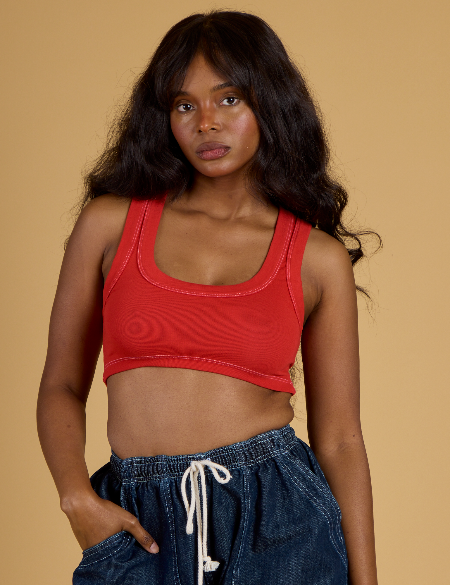 Contrast Stitch Mini Tank - Mustang Red