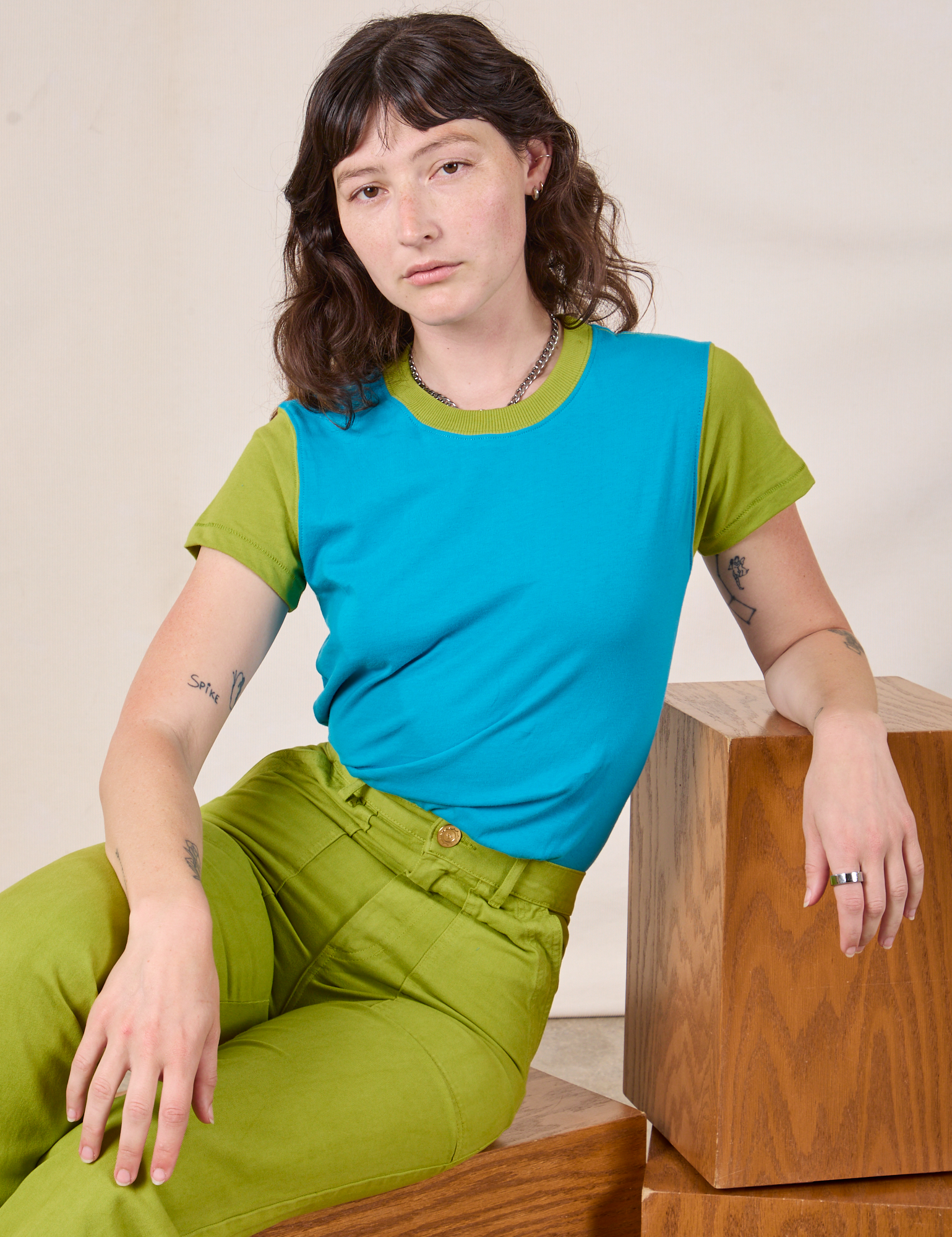Mismatched Tee - Blue & Green