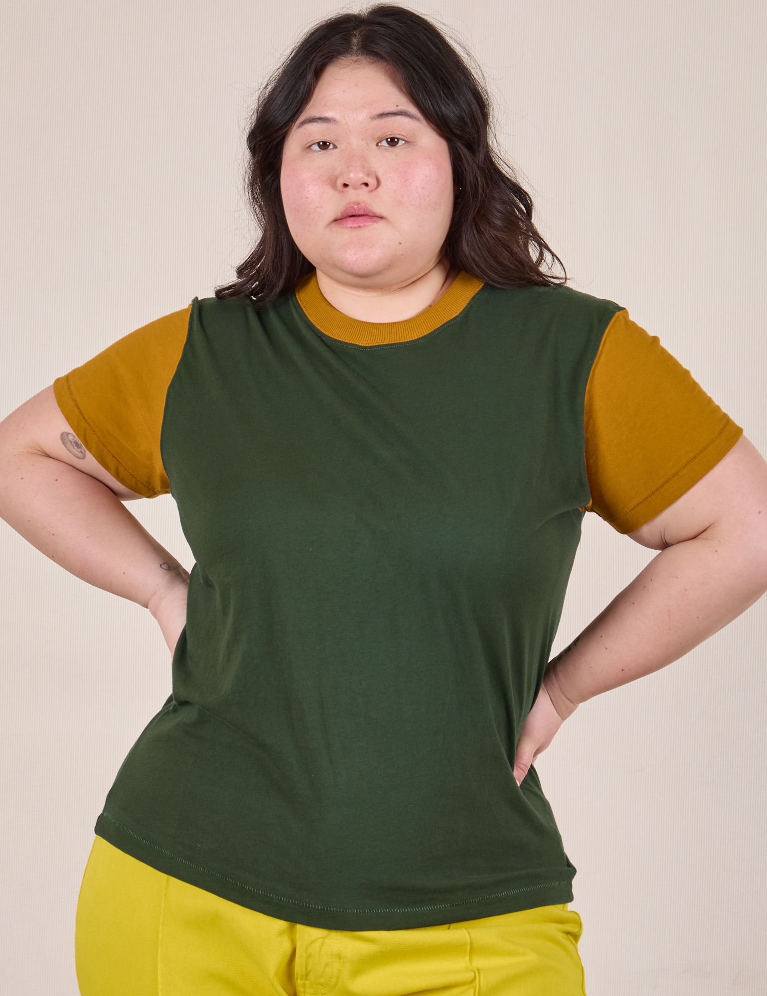 Mismatched Tee - Green &amp; Mustard