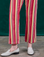 Stripe Work Pants in Cherry Candy pant leg close up on Margaret