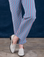 Stripe Work Pants in Blue Raspberry pant leg close up on Margaret