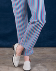 Stripe Work Pants in Blue Raspberry pant leg close up on Margaret