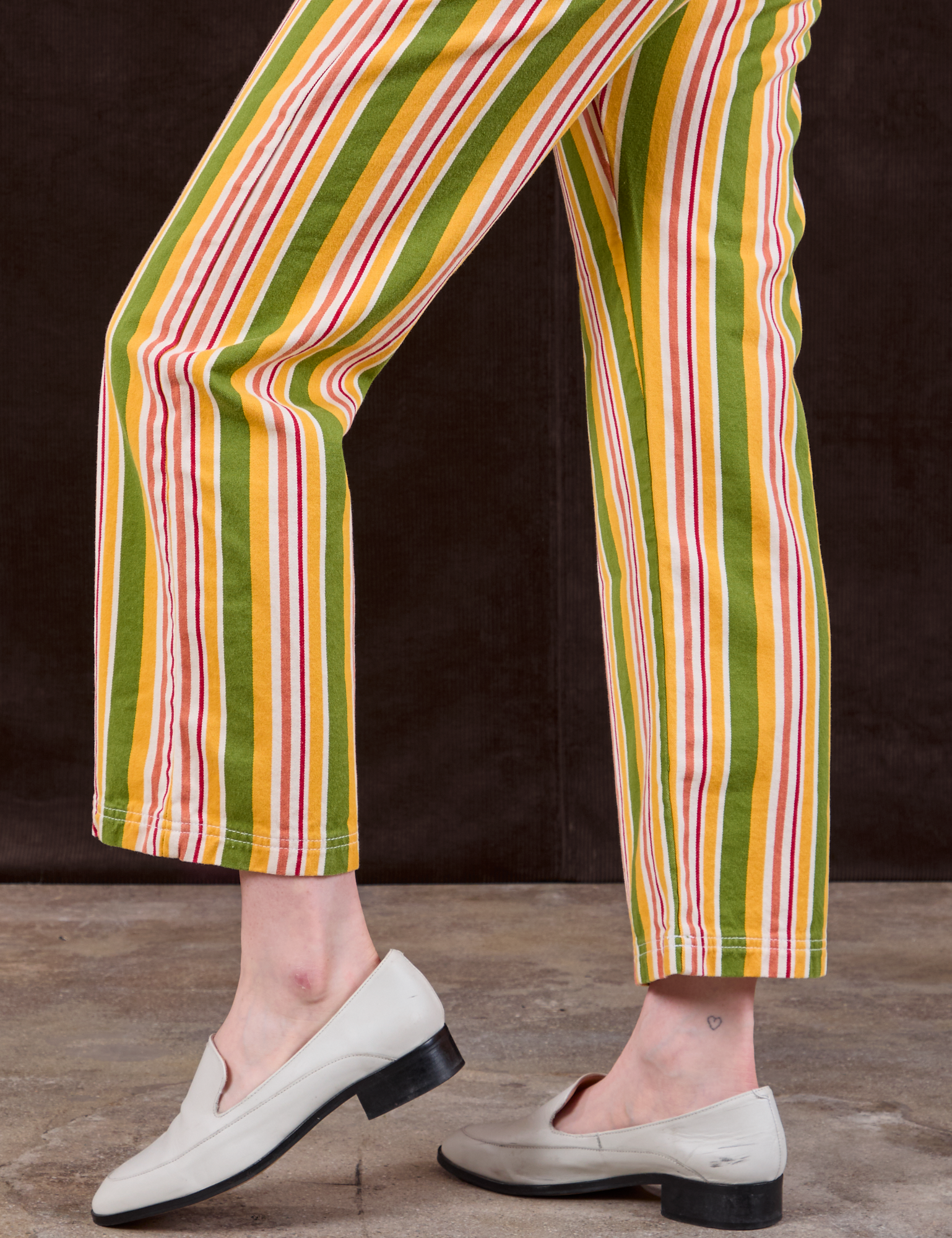 Stripe Work Pants in Vintage Sofa pant leg close up on Margaret