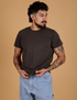 Jesse is 5’8” and wearing S Organic Vintage Tee in Espresso Brown