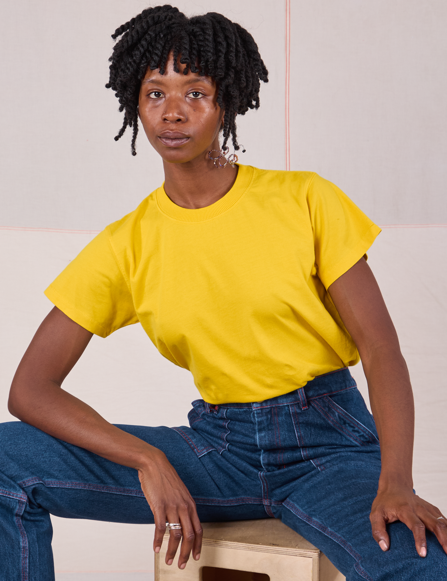 Cheyann is wearing Organic Vintage Tee in Golden Yellow