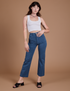 Alex is 5'8" and wearing XXS Organic Work Pants in French Blue