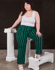 Ashley is wearing Black Stripe Work Pants in Hunter and vintage off-white Cropped Tank Top