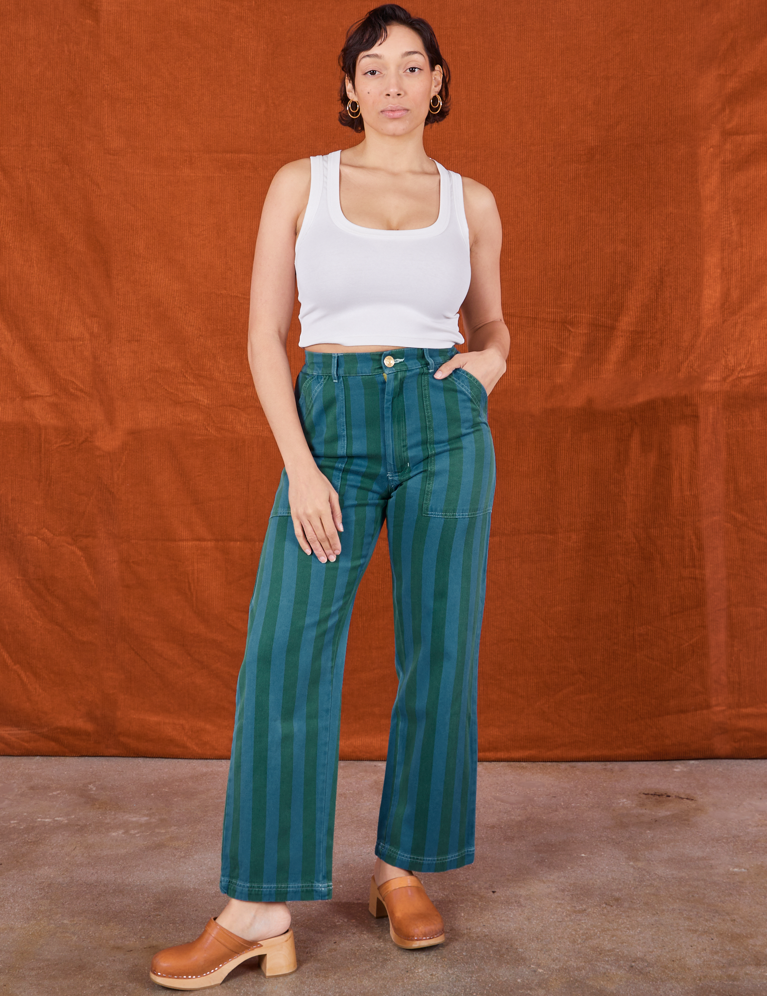 Overdye Stripe Work Pants Blue Green