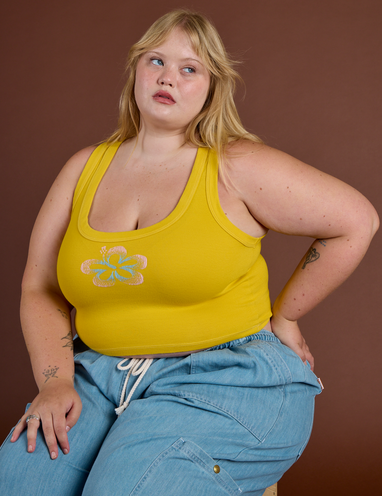 Icon Cropped Tank - Yellow Hibiscus