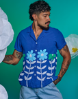 Jesse is 5'8" and wearing XS Paintstamped Pantry Button-Up in Daisy