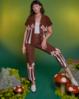 Alex is 5'8" and wearing XXS Paintstamped Work Pants in Mushroom with matching Pantry Button-Up