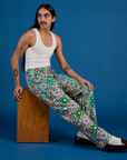 Anthony is wearing Work Pants in Quilt Print paired with a Tank Top in vintage tee off-white