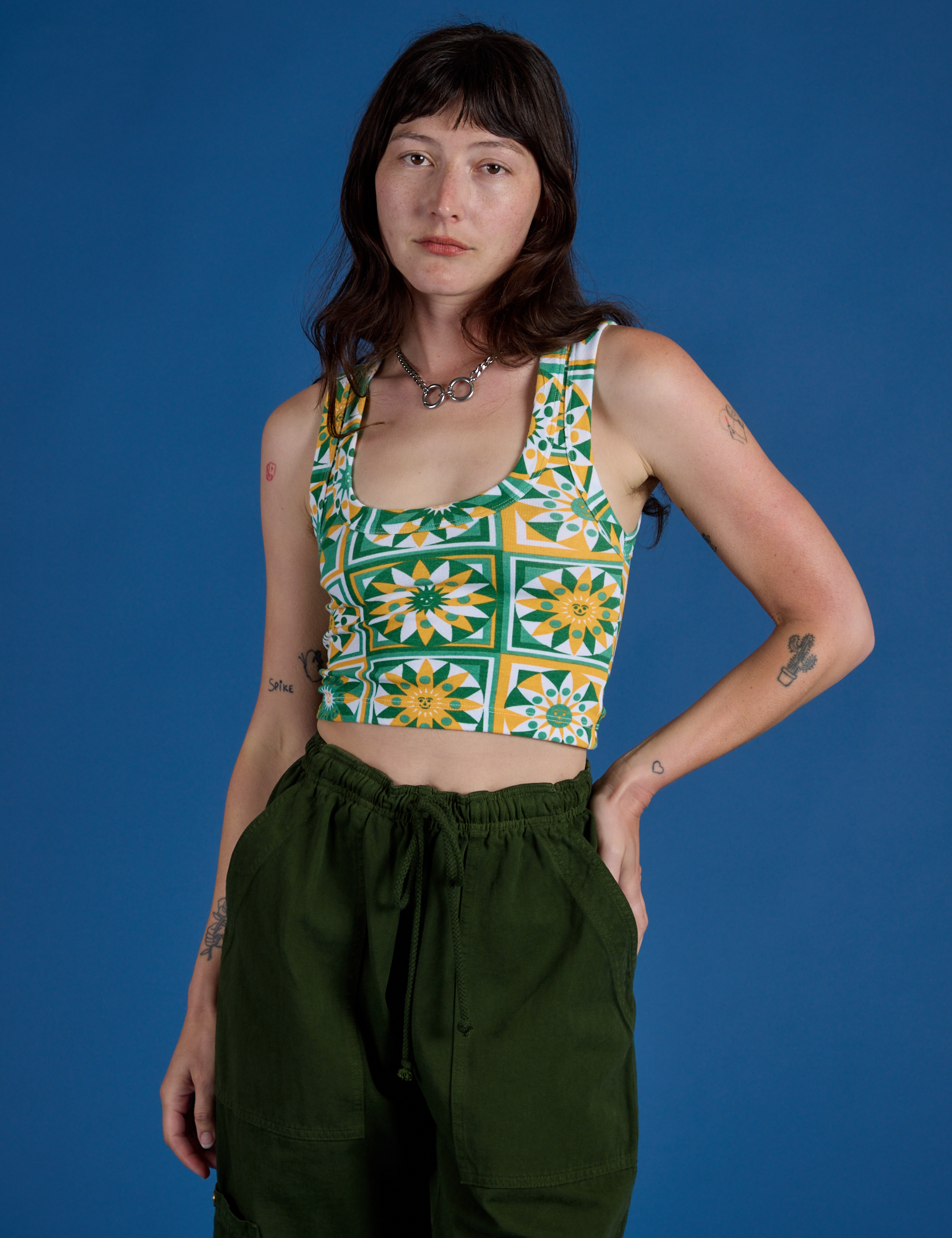 Cropped Tank Top - Spring Quilt Print