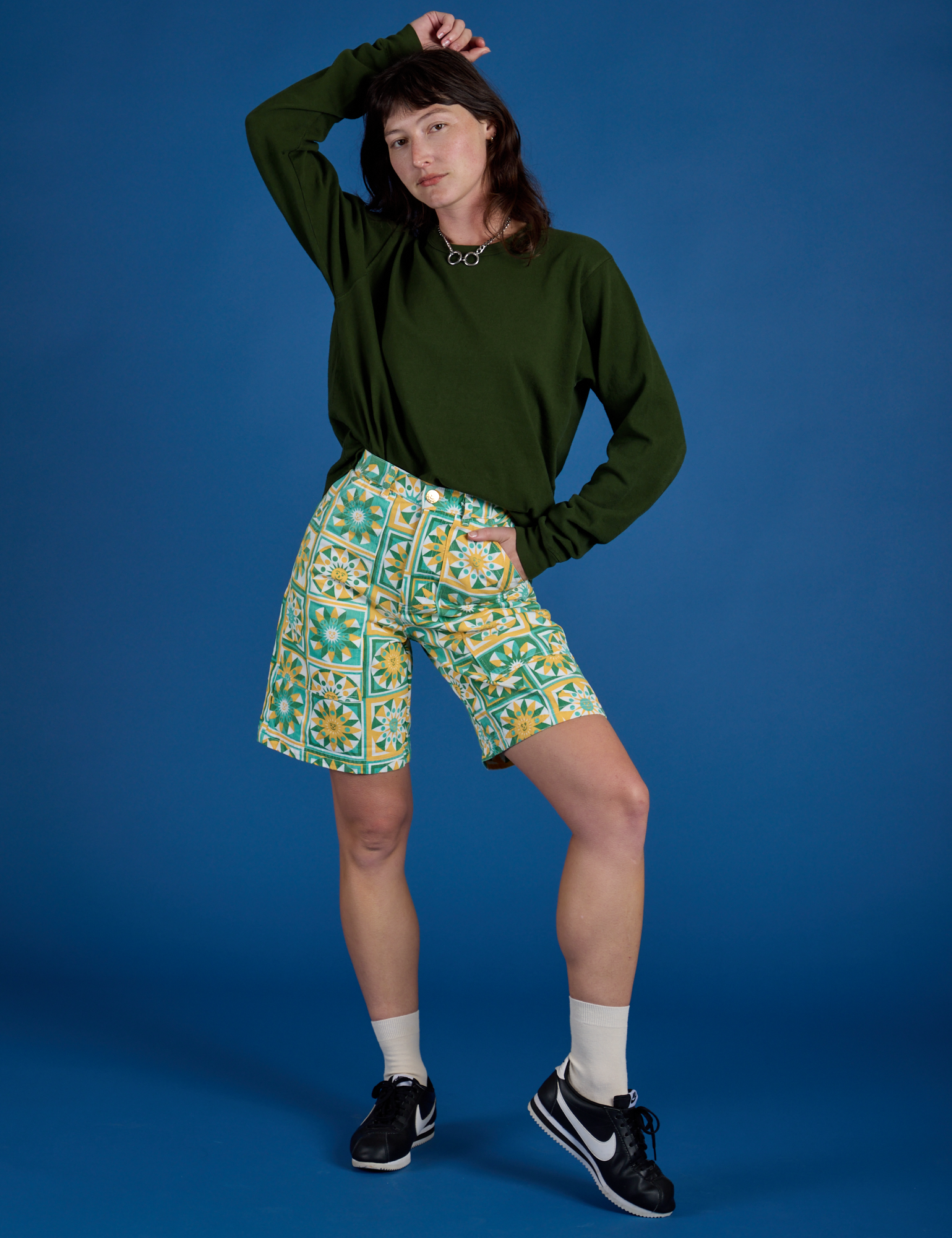 Longline Work Shorts - Spring Quilt Print