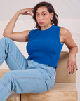 Muscle Tee in Royal Blue and light wash Carpenter Jeans on Tiara