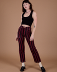 Black Stripe Work Pants - Red Wine