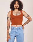 Jesse is 5'8" and wearing XS Cropped Tank Top in Burnt Terracotta