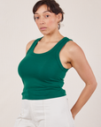 Angled front view of Tank Top in Hunter Green on Tiara