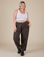 Lish is 5'8" and wearing XL Heavyweight Trousers in Espresso Brown paired with vintage tee white Cropped Tank
