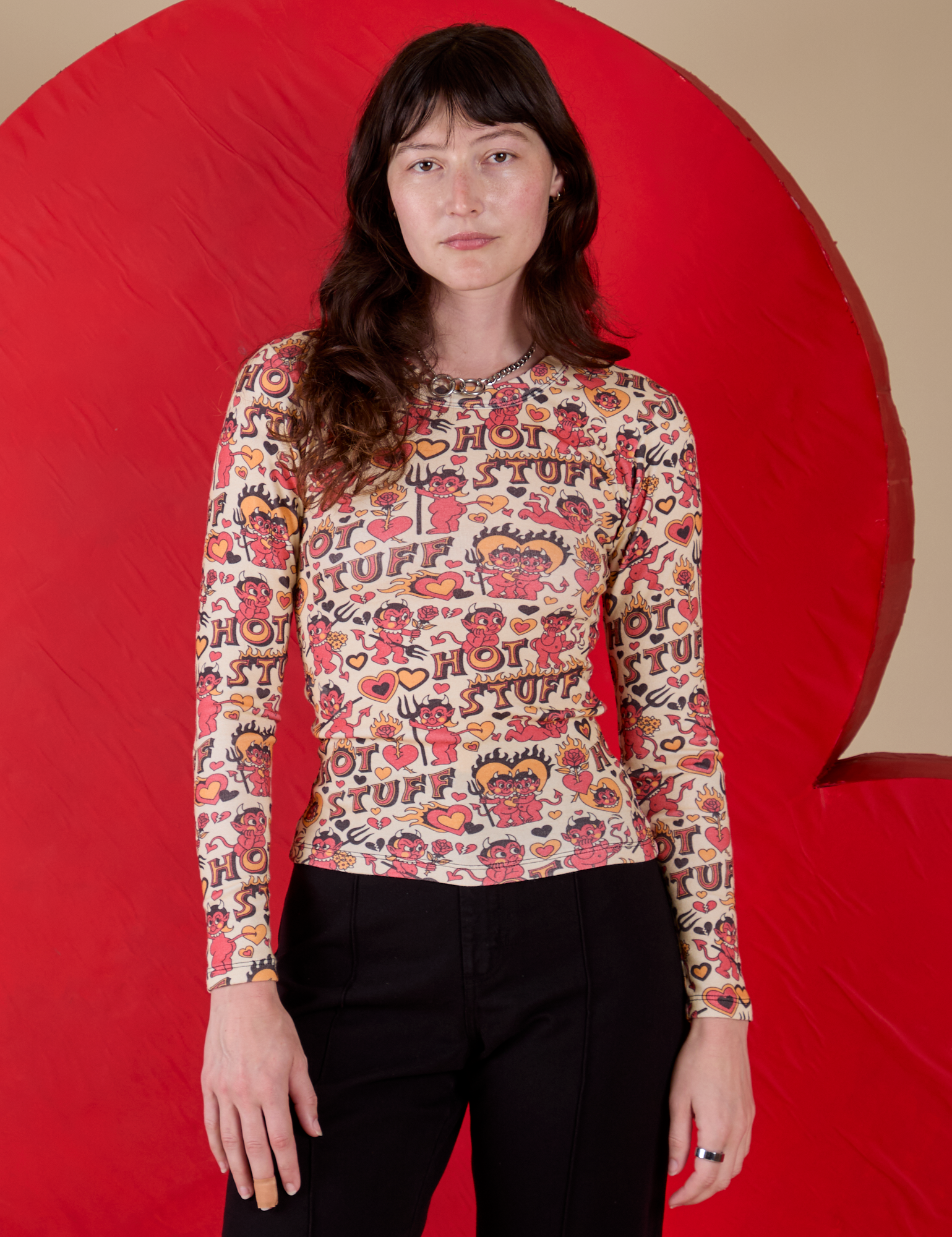 Long Sleeve Baby Tee - Hot Stuff Print