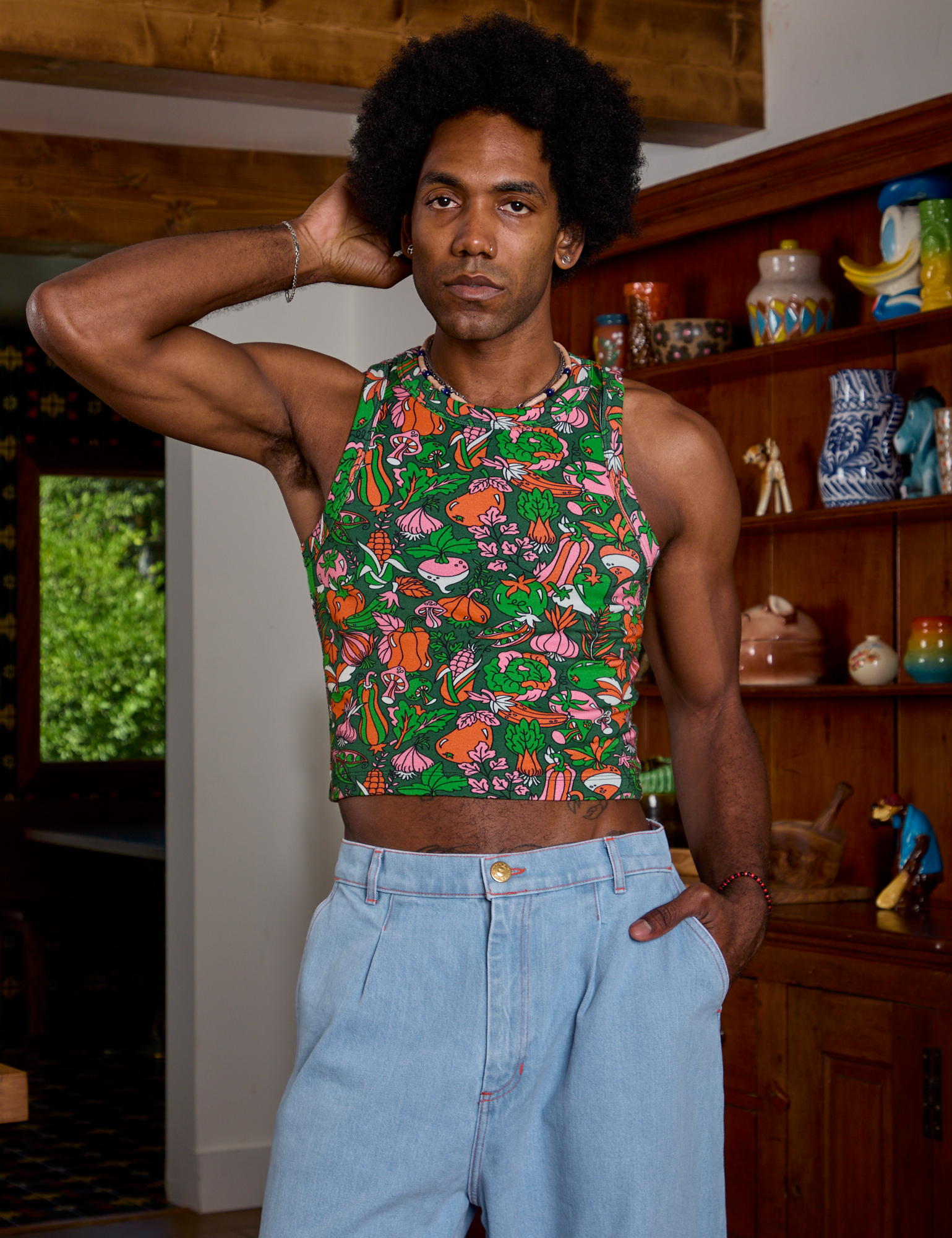 Jerrod is 6'3" and wearing S Kitchen Collection Racerback Tank