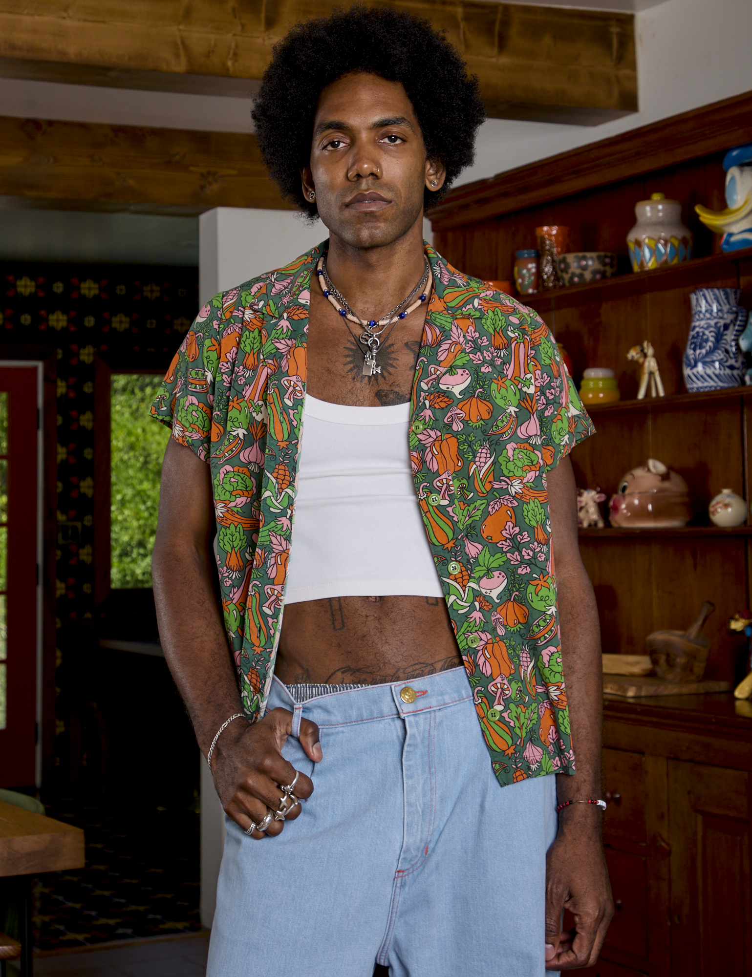 Jerrod is 6'3" and wearing S Kitchen Collection Pantry Button-Up