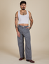 Jesse is 5’8” and wearing S Work Pants in Washed Grey paired with a Cropped Tank in Vintage Tee White