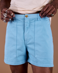 Close up of Classic Work Shorts in Baby Blue on Jerrod