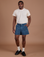 Isaac is 5’10” and wearing M Classic Work Shorts in French Blue paired with Organic Vintage Tee in Vintage Off-White