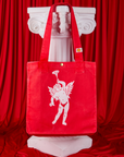 Cupid Shopper Tote airbrushed with red with a cupid on the front