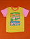 Vintage Tee in Bubblegum. Yellow body, orange collar and pink sleeves. Graphic of Big Bud bubblegum.