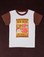Vintage Tee in Gummy Bear. White tee body with fudgesicle brown sleeves. Graphic of Big Bud bag of gummy bears on shirt. 