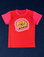 Vintage Tee in Pop Rocks Explosion. Mustang Red t-shirt body with hot pink sleeves. Big Bug in yellow text surrounded by pink and red.