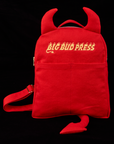 Devil Backpack - Red Mini Backpack with horns and a tail. Big Bud Press embroidered on front in yellow.