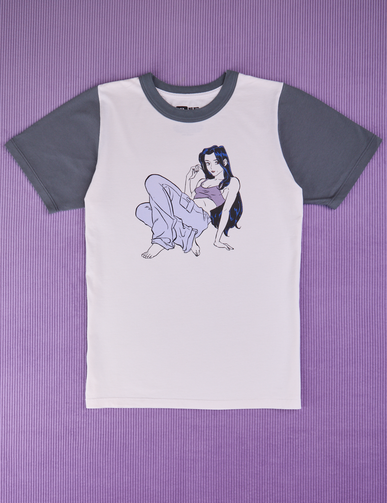 Grey Cool Girl Tee. White body with grey sleeves and neckline.