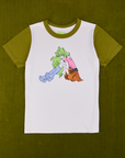 Olive Lottie Tee. White body with olive green sleeves and neckline