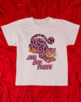 Cheetah Organic Tee with neon pink and black spotted Cheetah