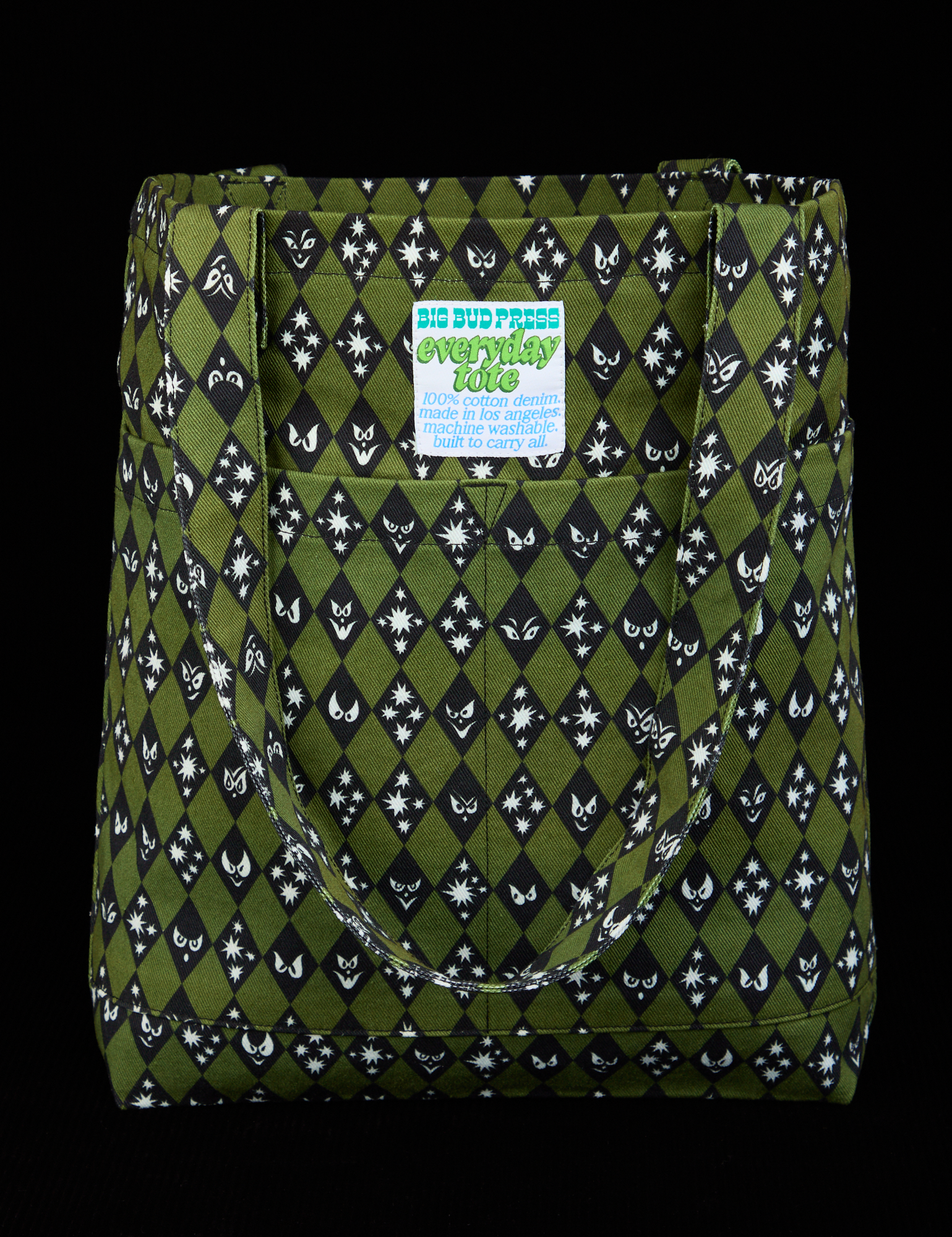 Everyday Tote in green and black Glowing Eyes