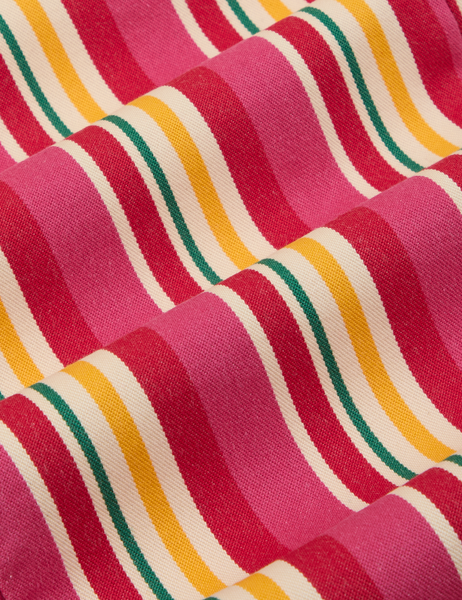 Stripe Work Pants in Cherry Candy fabric detail close up. Stripes in pink, red, yellow, green and off-white.