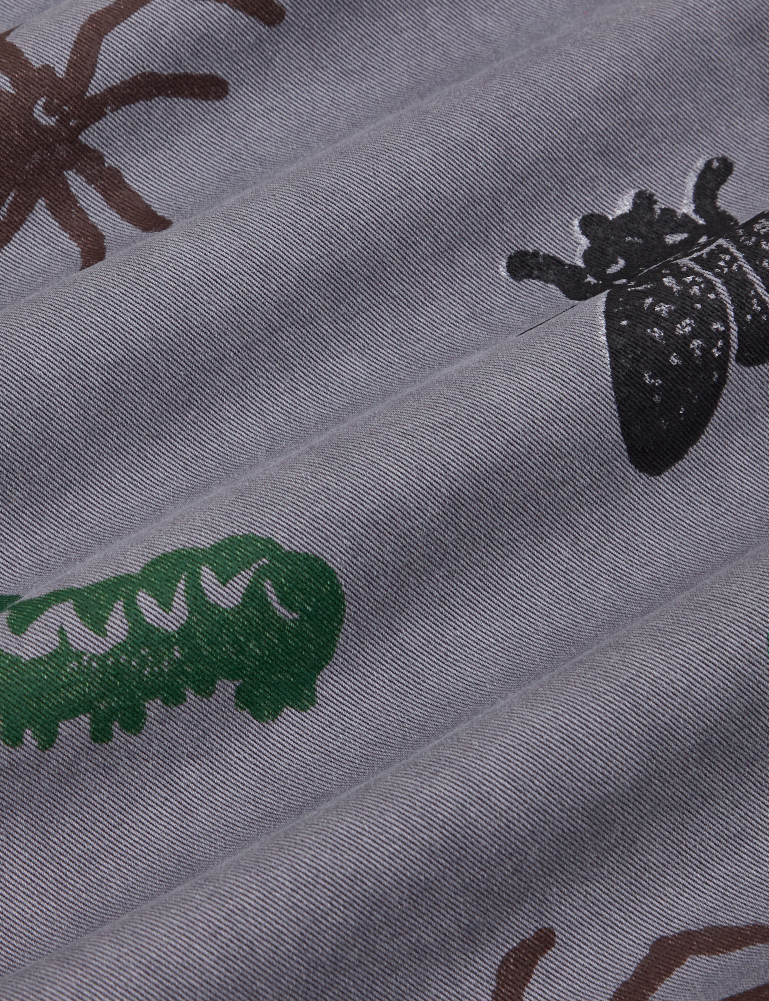 Paintstamped Bug Work Pants in Washed Grey fabric detail close up