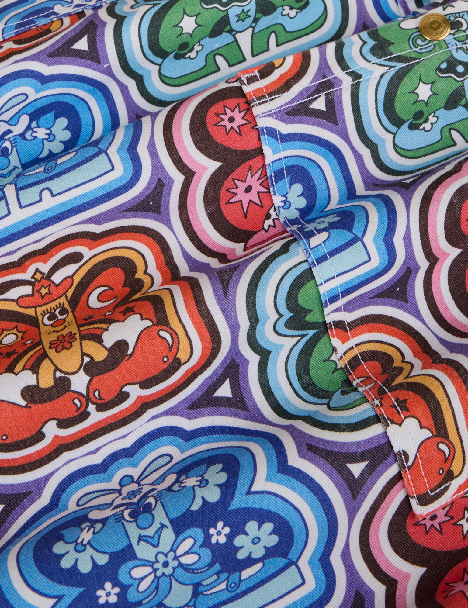 Butterfly Kaleidoscope Drop Pocket Cargo Pants fabric detail close up
