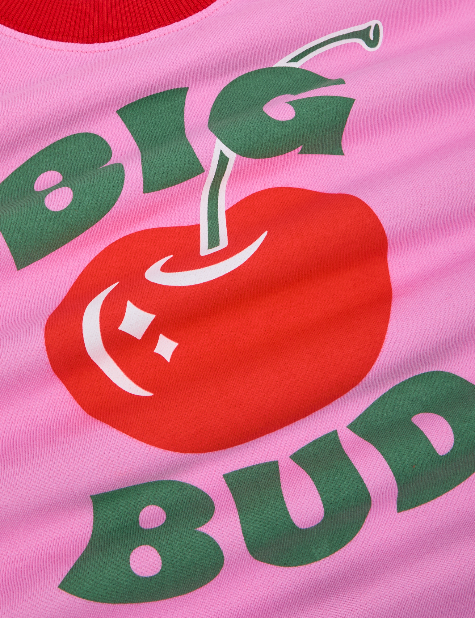 Close up of big cheery on Vintage Tee in Big Red Cherry