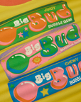 Close up of Big Bud bubblegum packs on Vintage Tee in Bubblegum