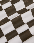 Fabric detail close up of espresso brown and white checkerboard print