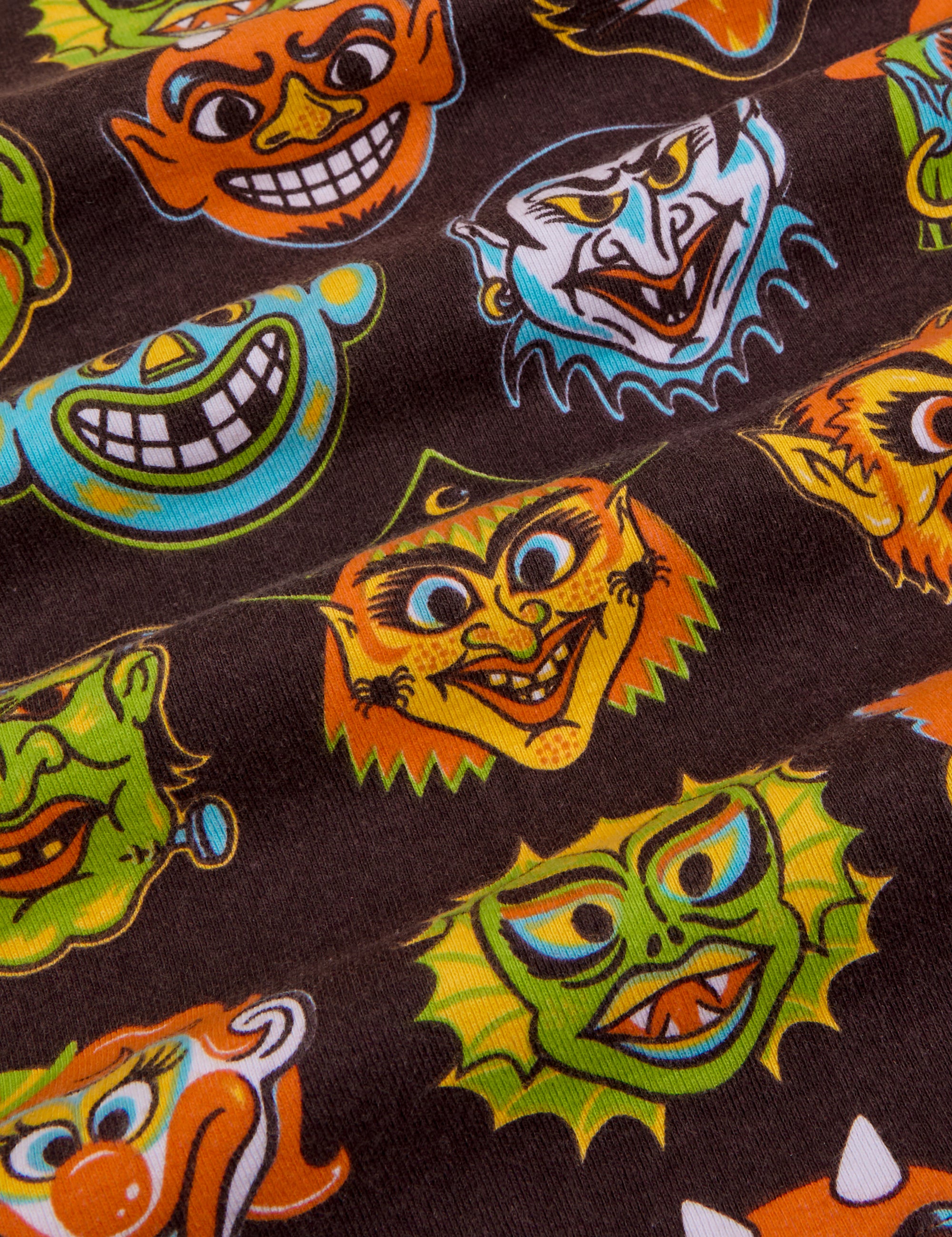 Cropped Tank Top in Halloween Masks fabric detail close up