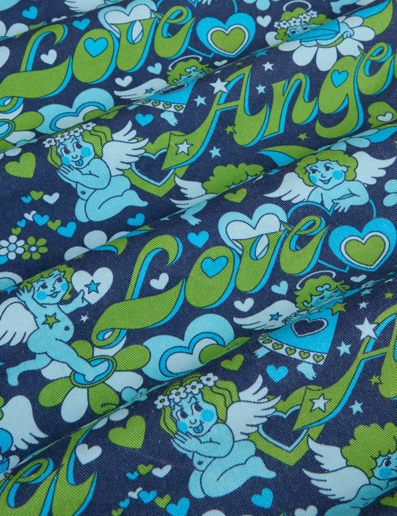 Work Pants in Angel Print fabric detail close up