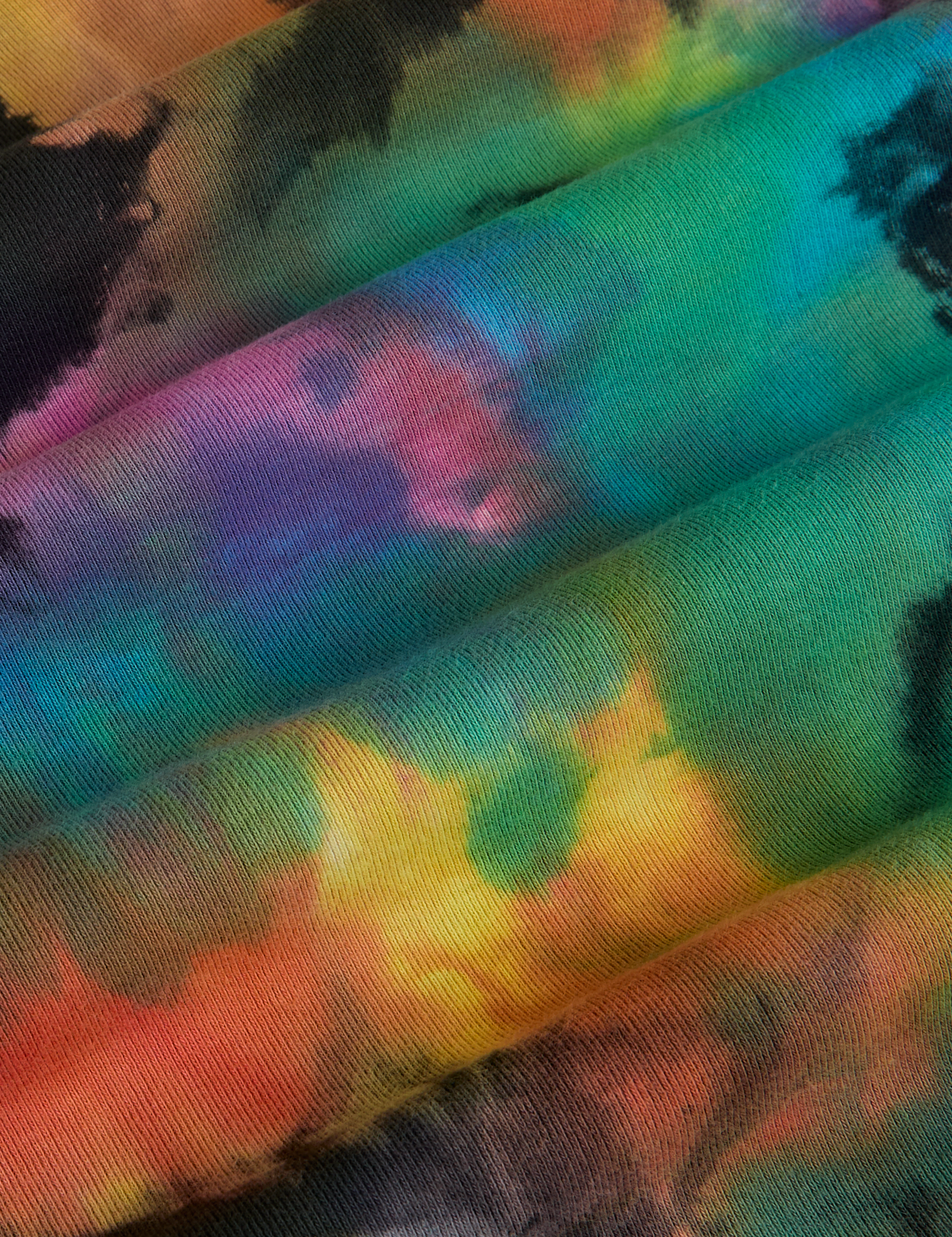 Long Sleeve Baby Tee in Rainbow Magic Waters fabric detail close up