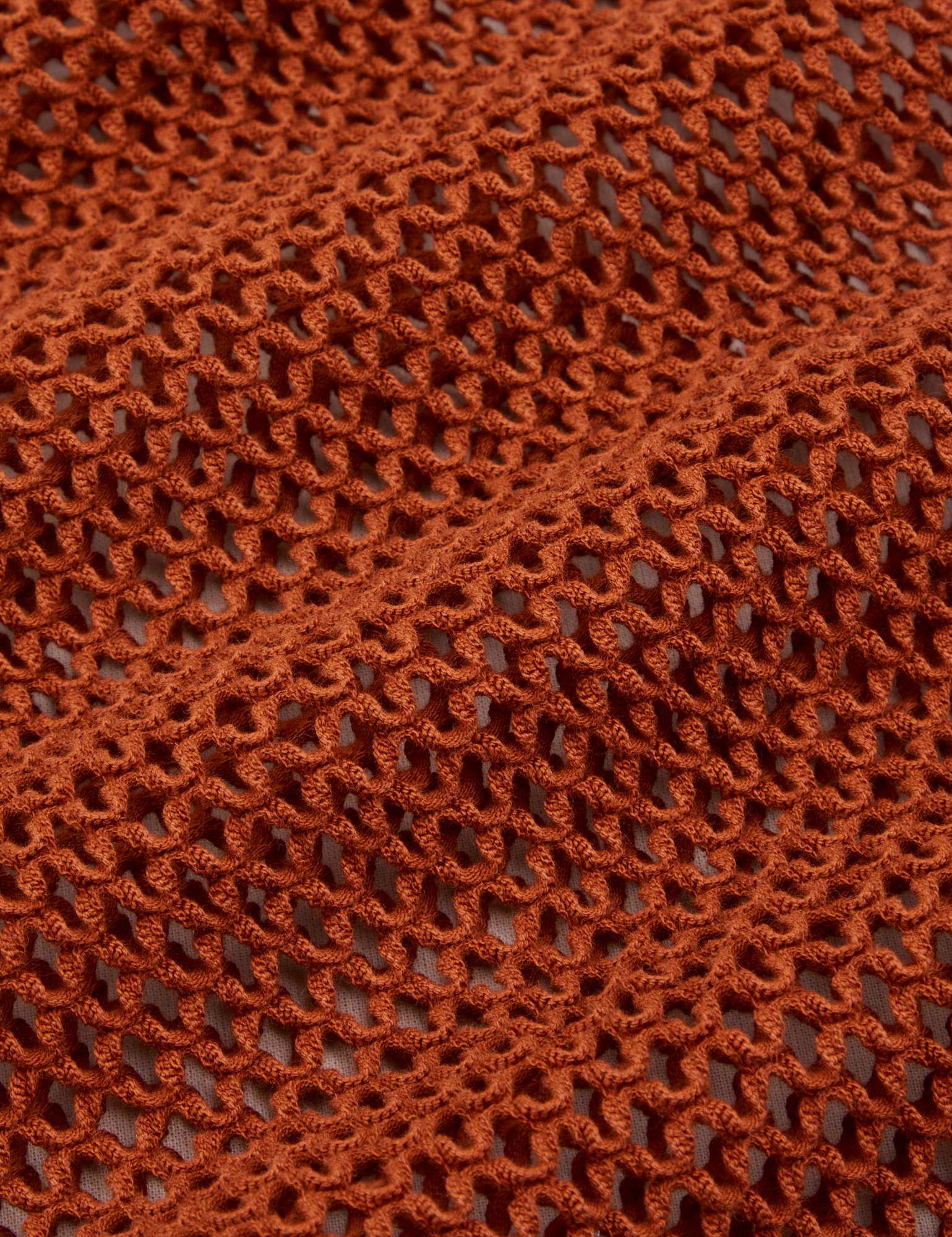 Mesh Tank Top in Burnt Terracotta fabric detail close up