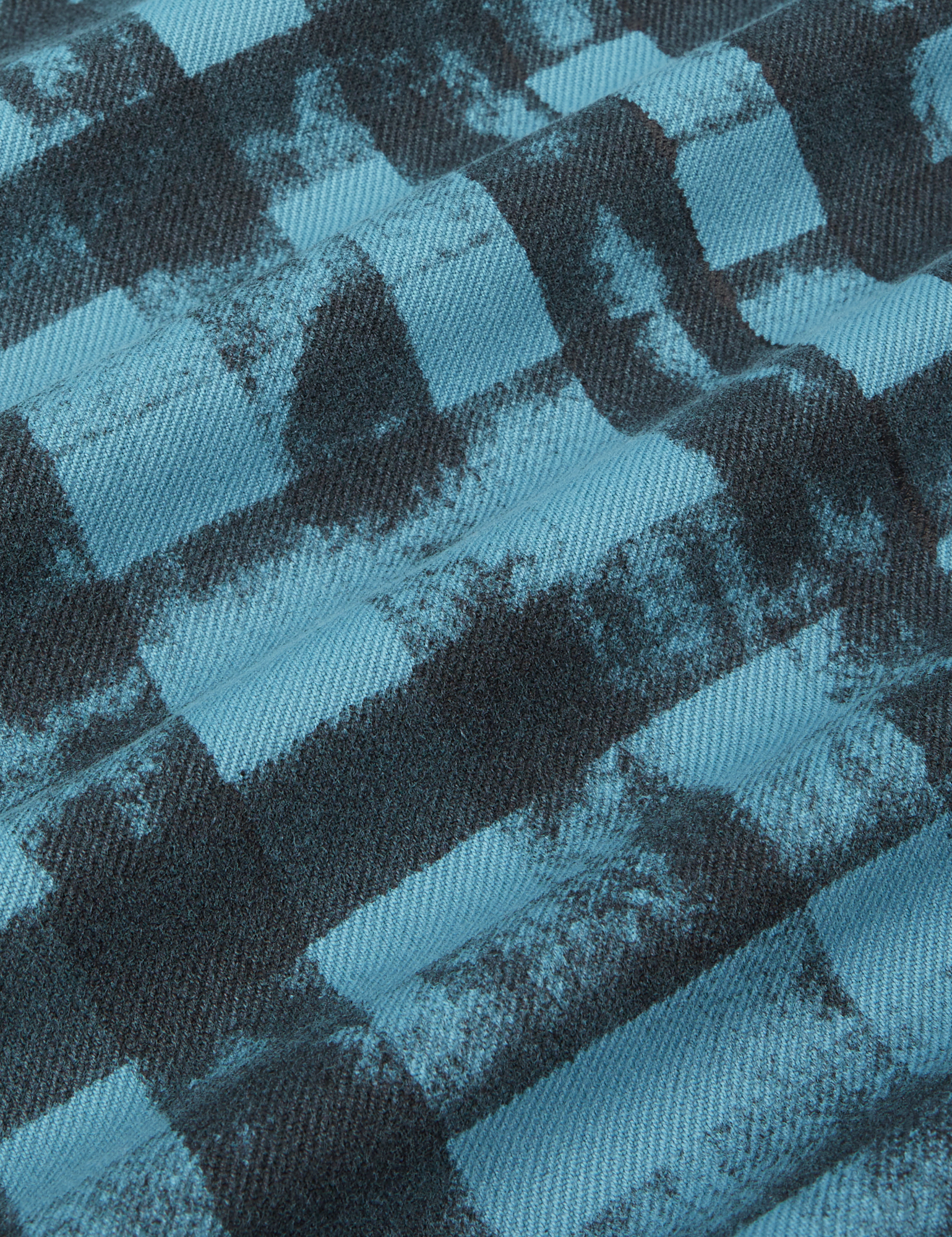 Plaid Flannel Overshirt in Marine Blue fabric detail close up