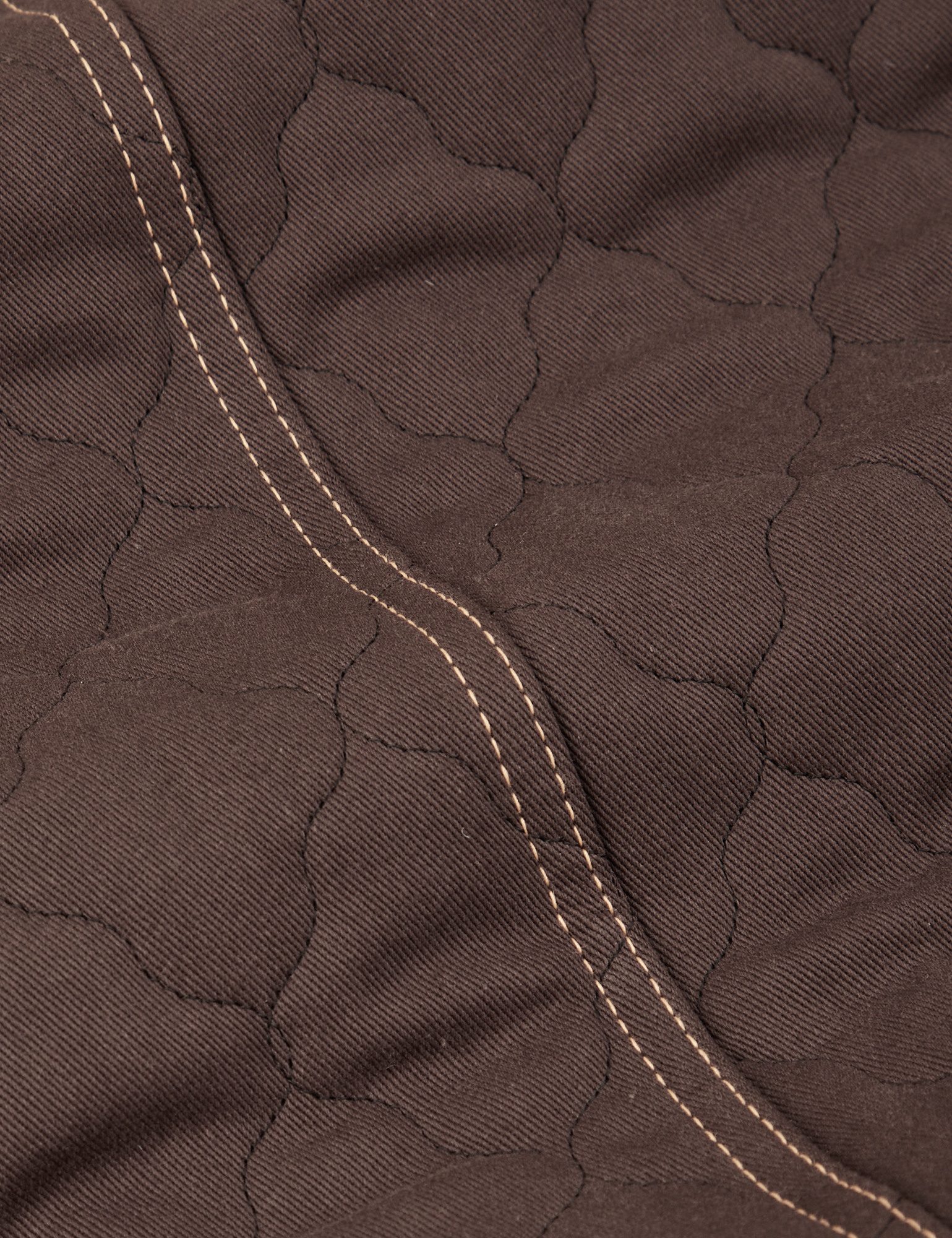 Quilted Overcoat in Espresso Brown fabric detail close up